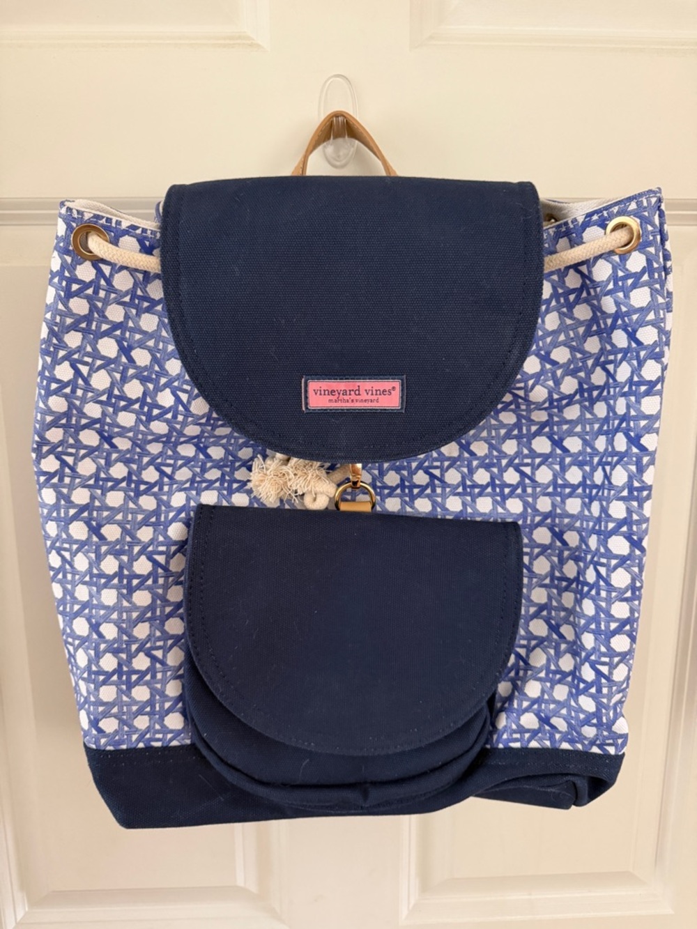 Vineyard Vines Navy & White Printed Canvas Drawstring Backpack